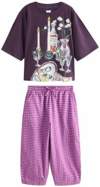 Next Pyžamo  baklažánová / levanduľová / farba lesného ovocia / šedobiela