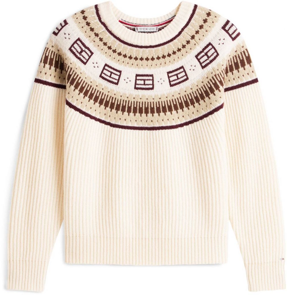 TOMMY HILFIGER Sveter  béžová / čokoládová / mokka