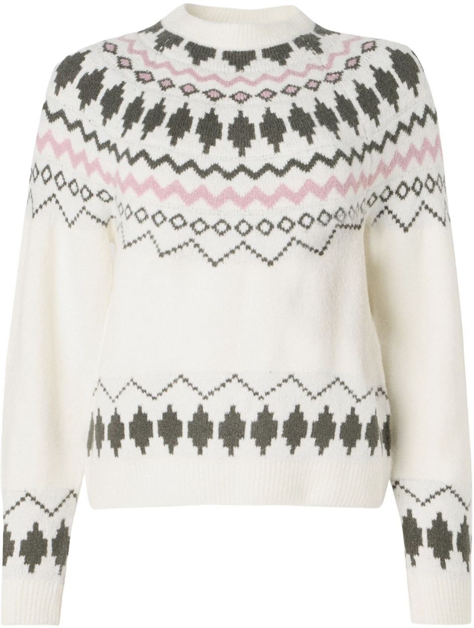 VILA Sveter 'VIPEYSA'  olivová / ružová / biela