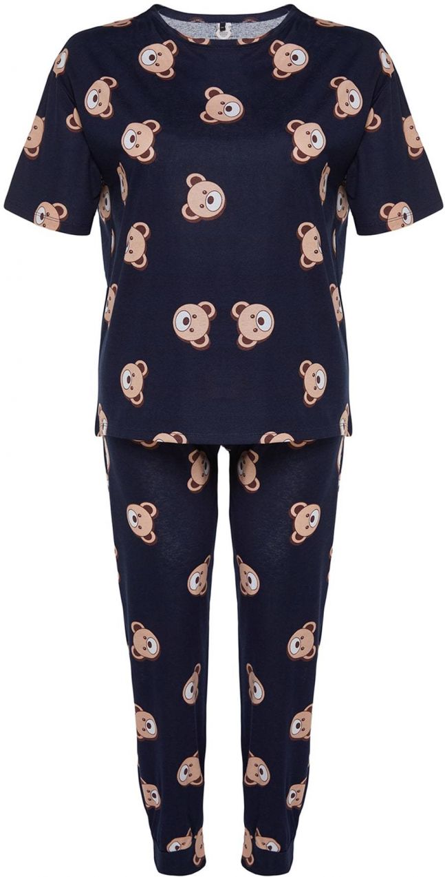 Trendyol Curve Pyžamo  nebielená / indigo / hnedá / mokka