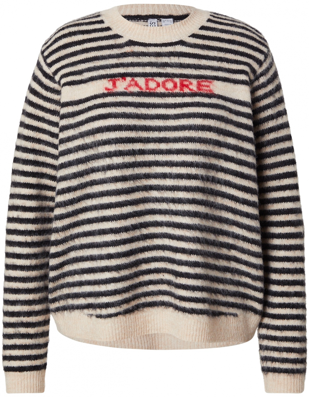 PIECES Curve Sveter 'PCJADA'  krémová / jasne červená / čierna