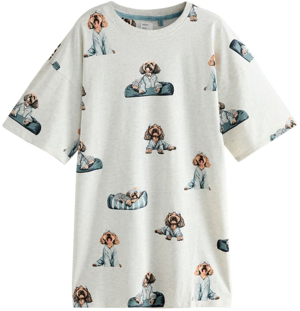 Next Nočná košieľka  modrá / svetlohnedá / svetlosivá / prírodná biela