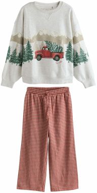 Next Pyžamo  sivá / zelená / kaki / červená