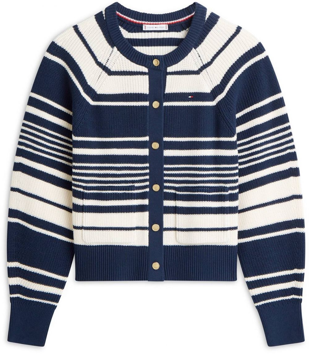 TOMMY HILFIGER Kardigán  námornícka modrá / biela ako vlna