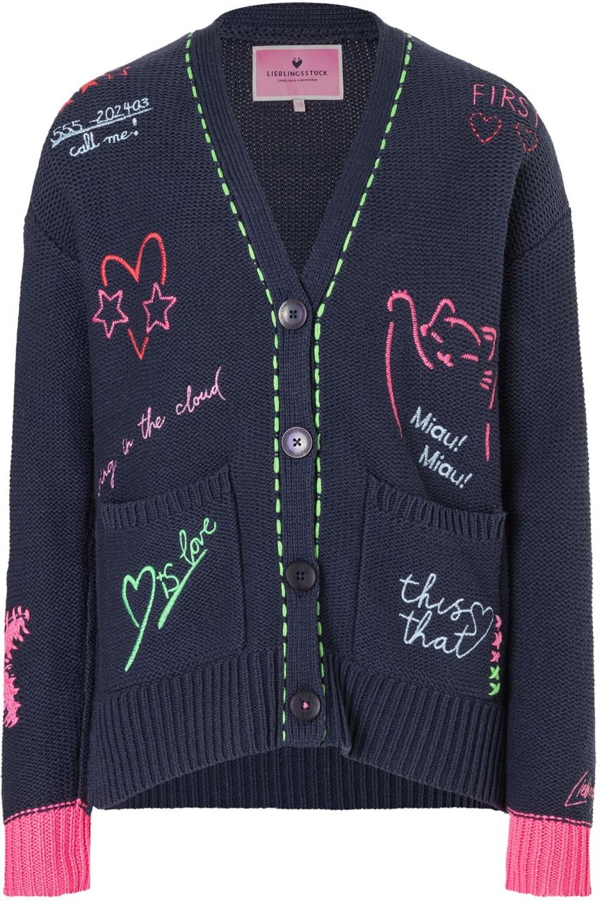 LIEBLINGSSTÜCK Kardigán 'Aruna'  námornícka modrá / svetlomodrá / svetloružová / červená