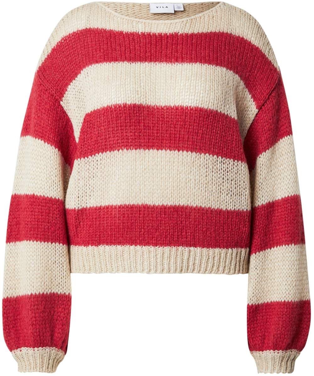 VILA Sveter 'VICHOCA'  krémová / krvavo červená