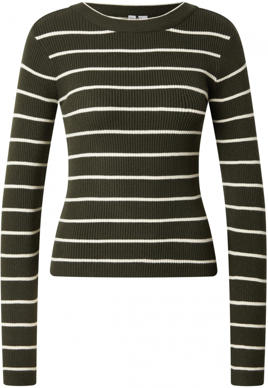 PIECES Sveter  tmavozelená / biela