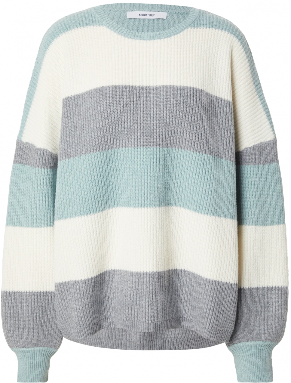 ABOUT YOU Oversize sveter 'Mina'  sivá melírovaná / mätová / biela ako vlna