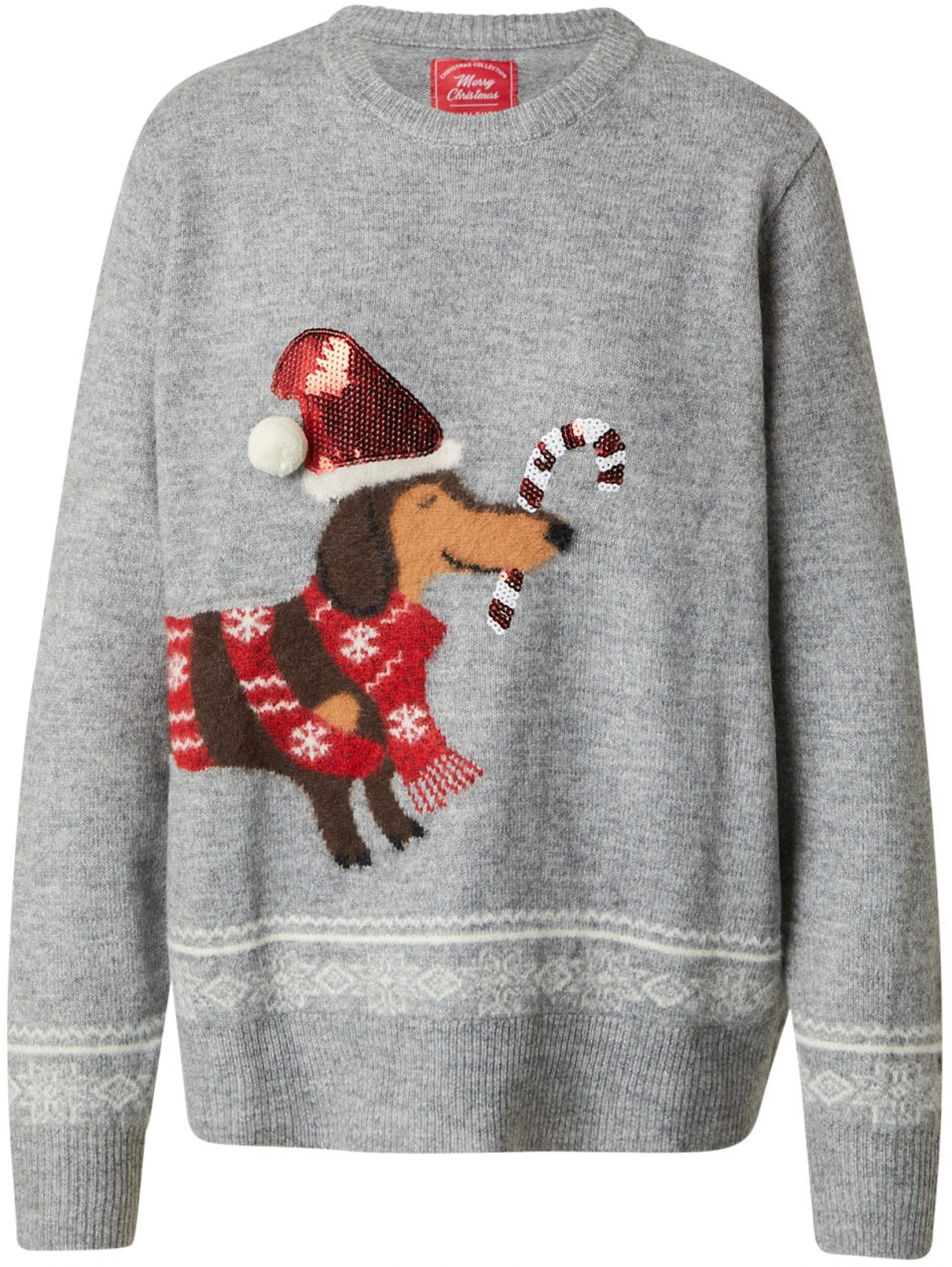 Sublevel Sveter  tmavohnedá / sivá melírovaná / karmínovo červená / biela