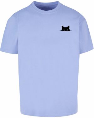 Merchcode Tričko 'Halloween - Cat'  svetlomodrá / čierna