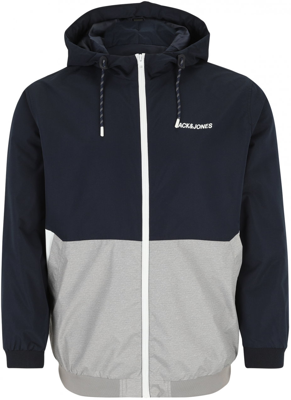 Jack & Jones Plus Prechodná bunda 'JJRush'  tmavomodrá / svetlosivá / biela