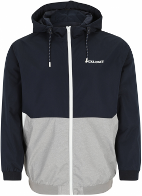 Jack & Jones Plus Prechodná bunda 'JJRush'  tmavomodrá / svetlosivá / biela