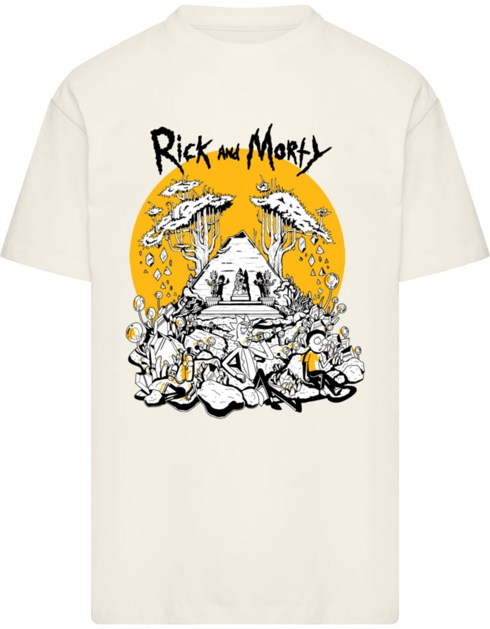 Merchcode Tričko 'Rick and Morty - Rest and Ricklaxation'  piesková / karí / čierna / biela