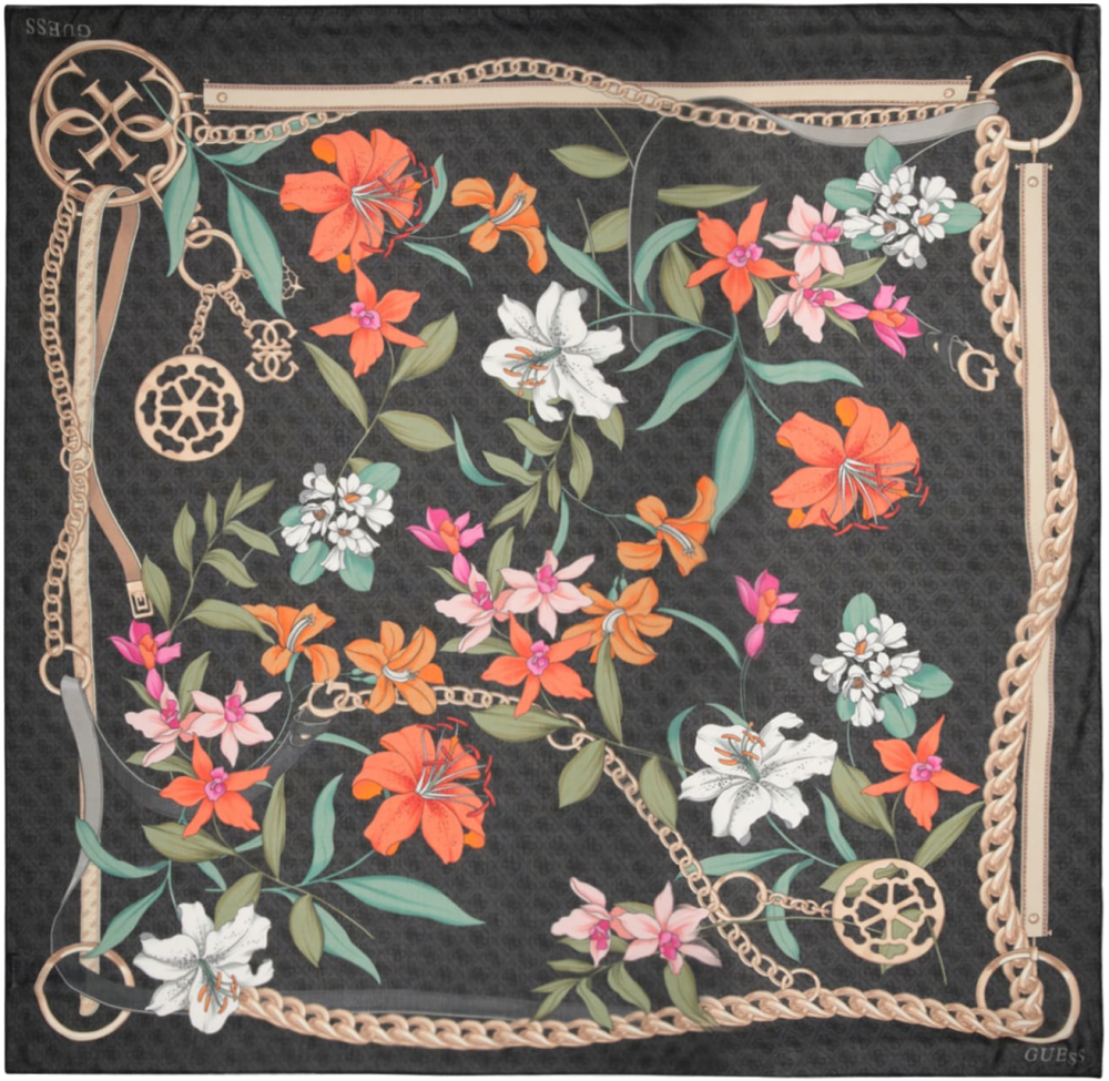 GUESS Šatka 'KEFIAH 130X130'  zelená / tmavooranžová / čierna / biela