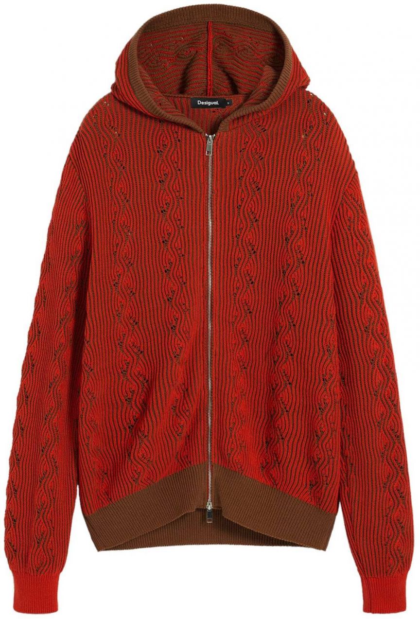 Desigual Tepláková bunda  hnedá / červená