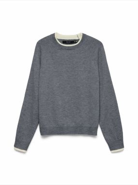 VERO MODA Sveter 'VMWONDERFUL'  sivá melírovaná / biela