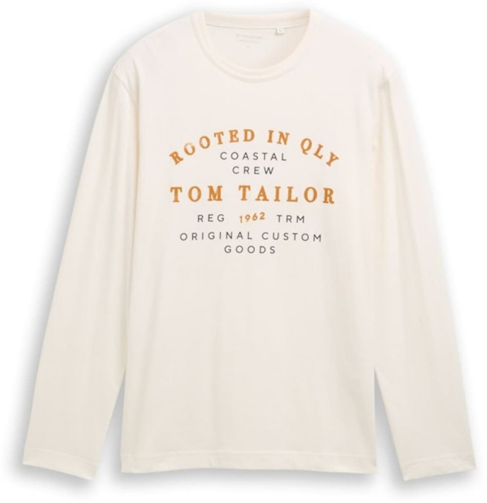 TOM TAILOR Tričko  oranžová / čierna / biela ako vlna