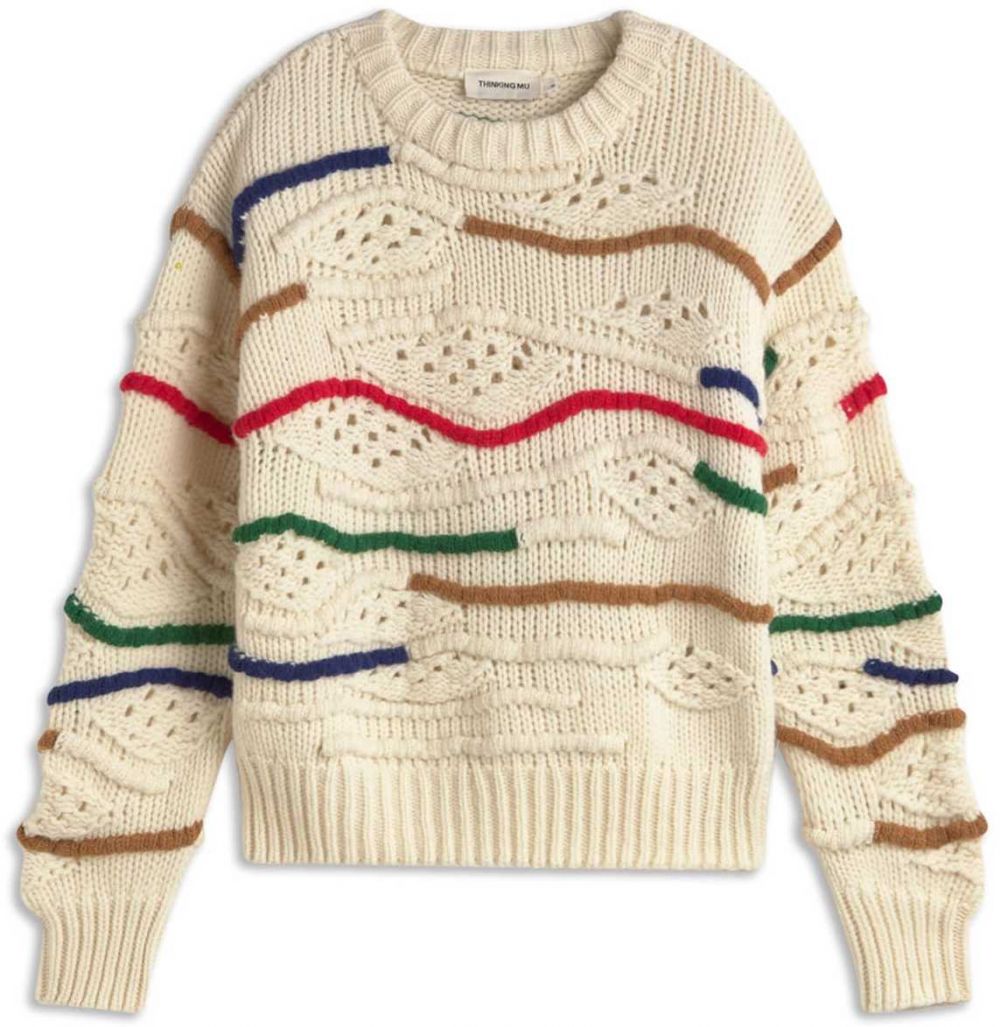 Thinking MU Sveter 'Candela'  krémová / zelená / červená