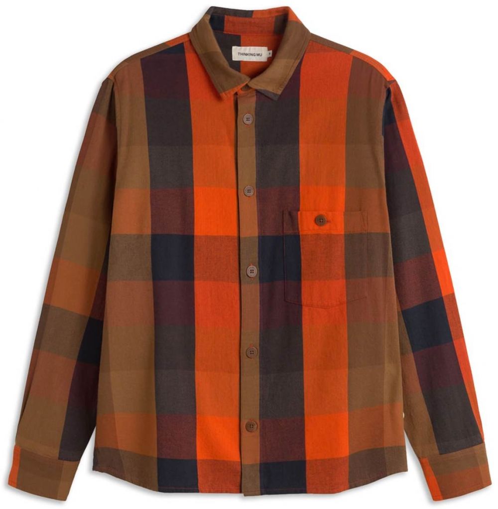 Thinking MU Košeľa 'Theo'  hnedá / tmavozelená / oranžová