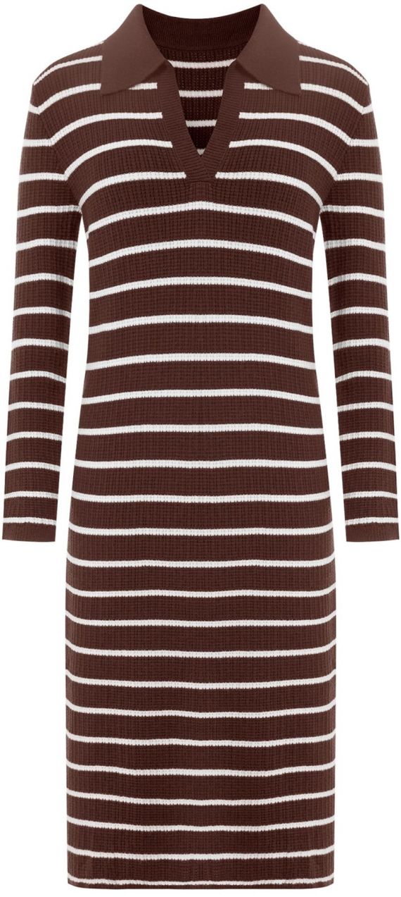 Imily Bela Pletené šaty  tmavohnedá / biela