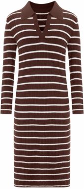 Imily Bela Pletené šaty  tmavohnedá / biela