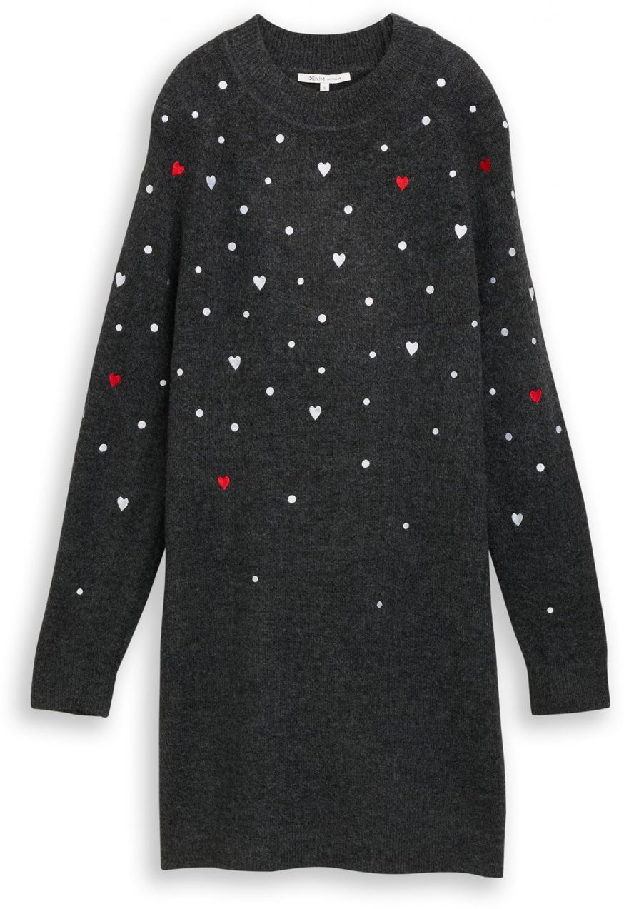 TOM TAILOR DENIM Pletené šaty  červená / čierna melírovaná / biela