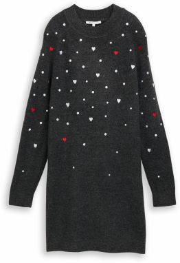 TOM TAILOR DENIM Pletené šaty  červená / čierna melírovaná / biela