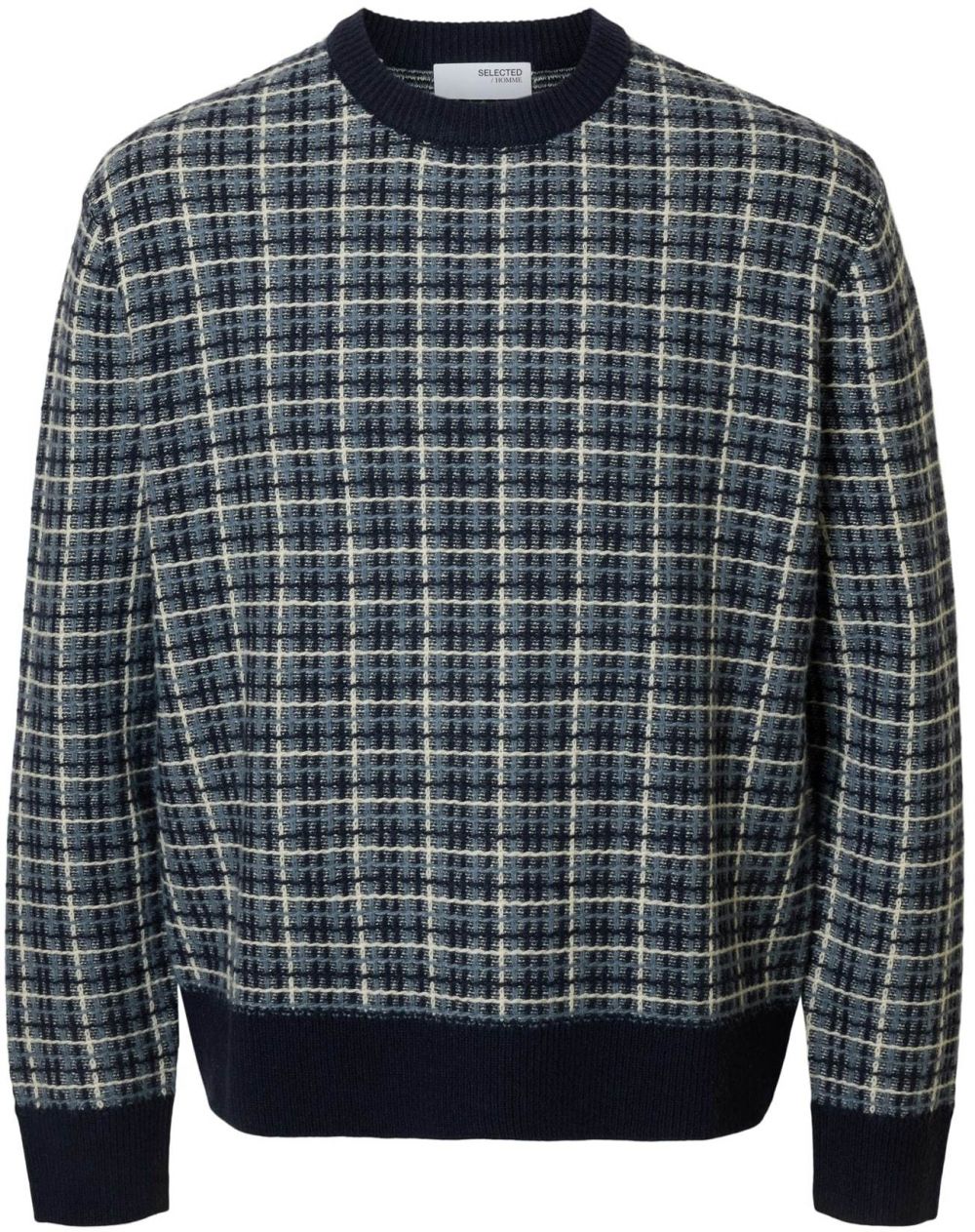 SELECTED Sveter 'SLHMIKOLAS'  tmavomodrá / svetlomodrá / biela