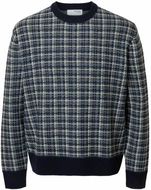 SELECTED Sveter 'SLHMIKOLAS'  tmavomodrá / svetlomodrá / biela