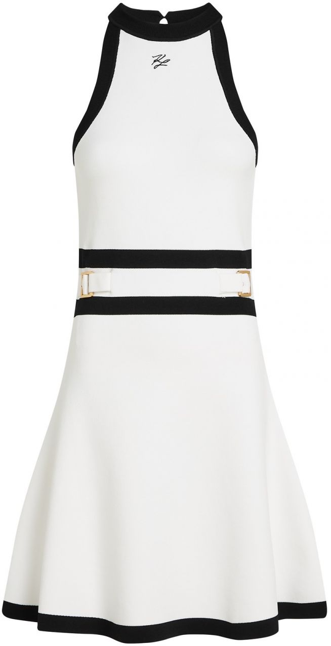 Karl Lagerfeld Pletené šaty 'DNA BELTED '  čierna / biela