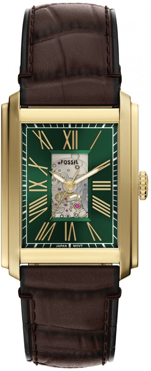 FOSSIL Analógové hodinky 'CARRAWAY'  hnedá / zlatá / zelená