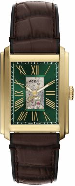 FOSSIL Analógové hodinky 'CARRAWAY'  hnedá / zlatá / zelená