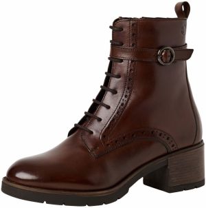 Tamaris Šnurovacie členkové čižmy  koňaková