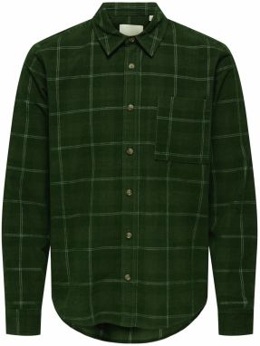 Only & Sons Košeľa 'ONSWILLIAM'  tmavozelená / biela