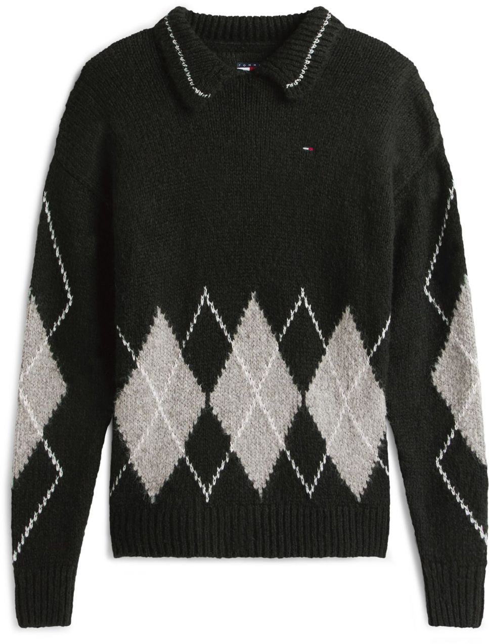 Tommy Jeans Sveter  svetlosivá / čierna / biela