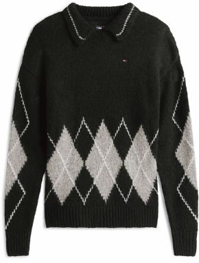 Tommy Jeans Sveter  svetlosivá / čierna / biela