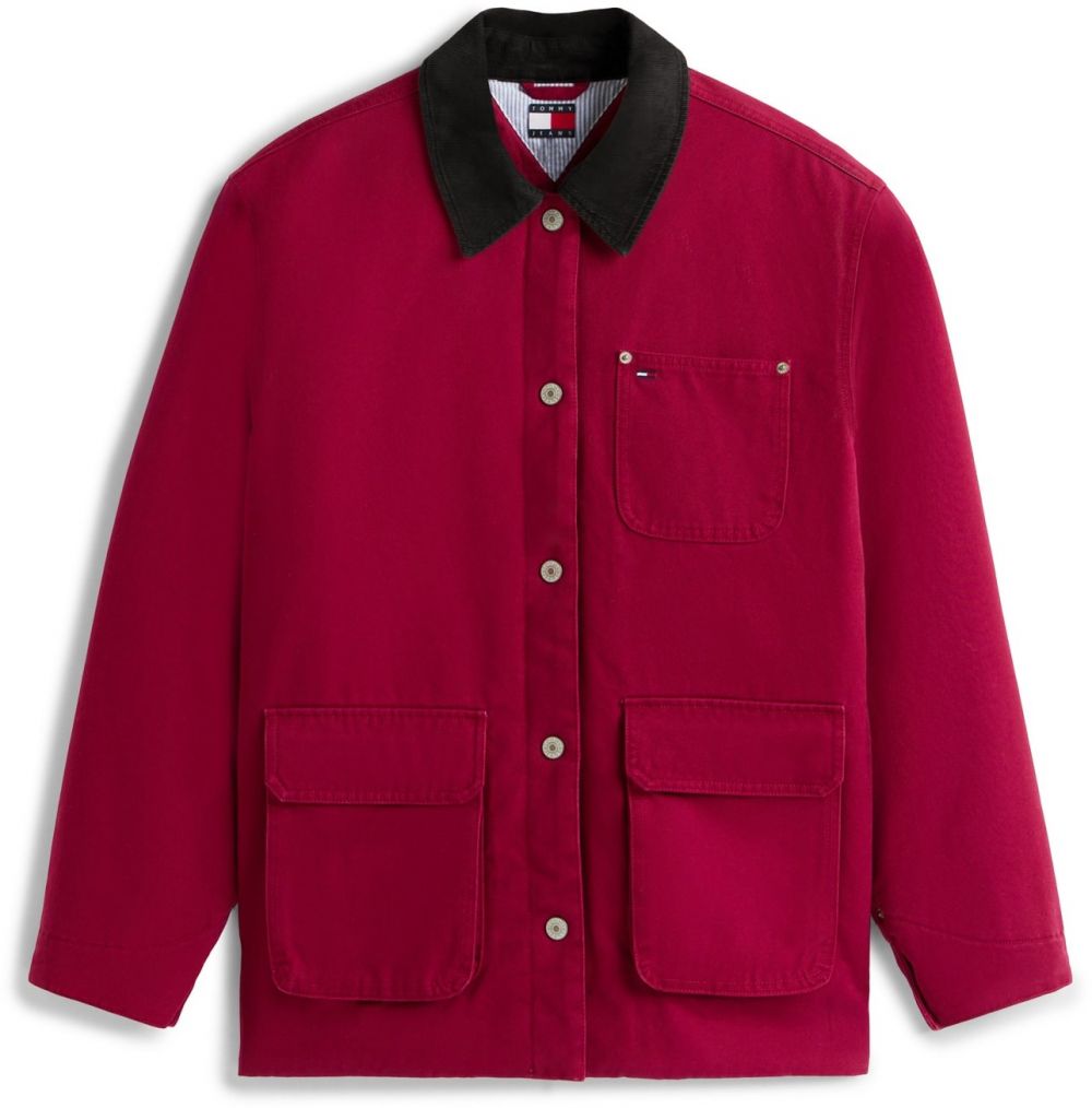 Tommy Jeans Prechodná bunda  karmínovo červená / čierna