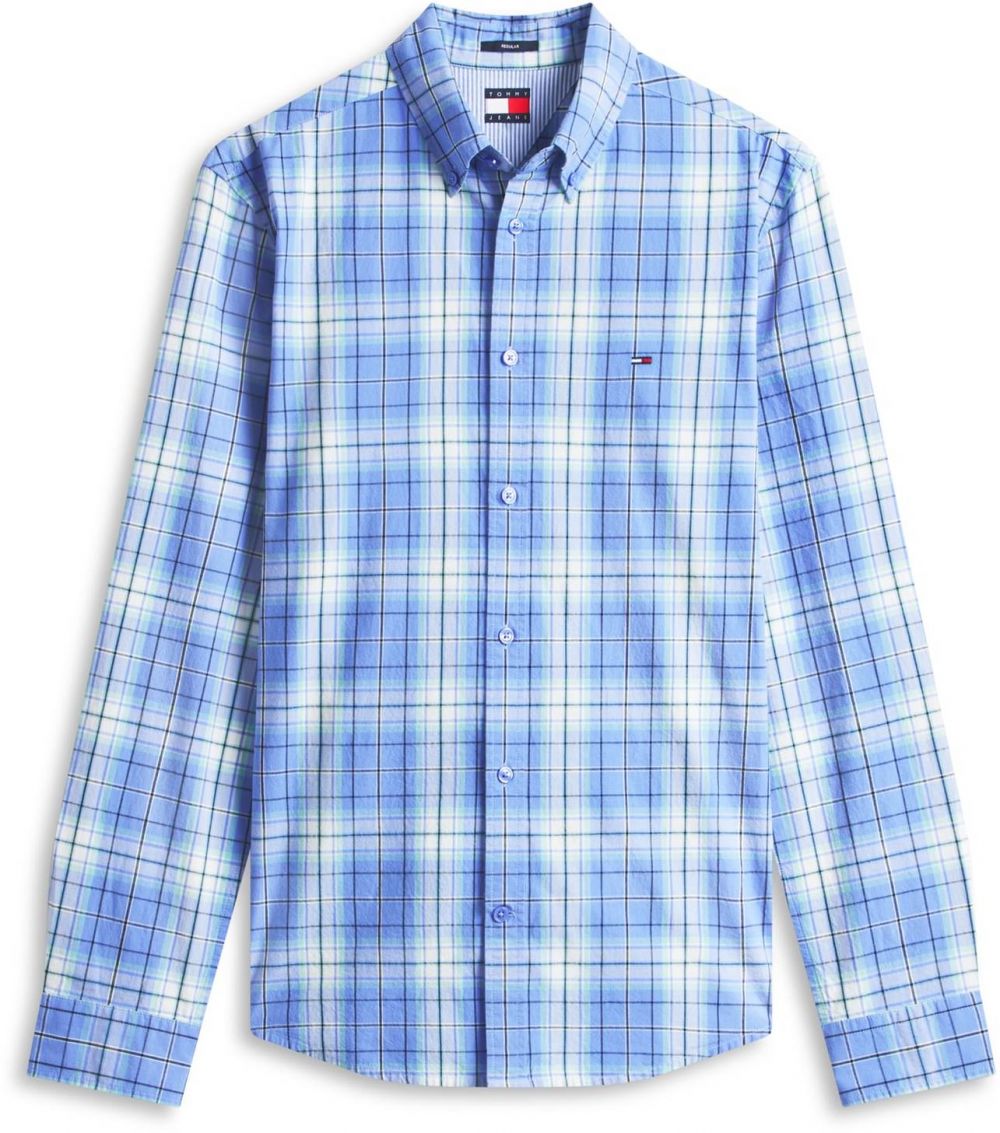 Tommy Jeans Košeľa  svetlomodrá / svetlozelená / tmavozelená