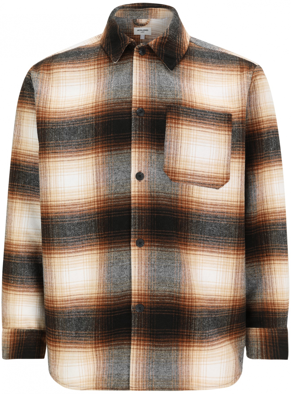 Jack & Jones Plus Košeľa 'JJZAC'  hnedá / svetlohnedá / biela
