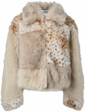 PIECES Prechodná bunda  farba ťavej srsti / sivobéžová / šedobiela