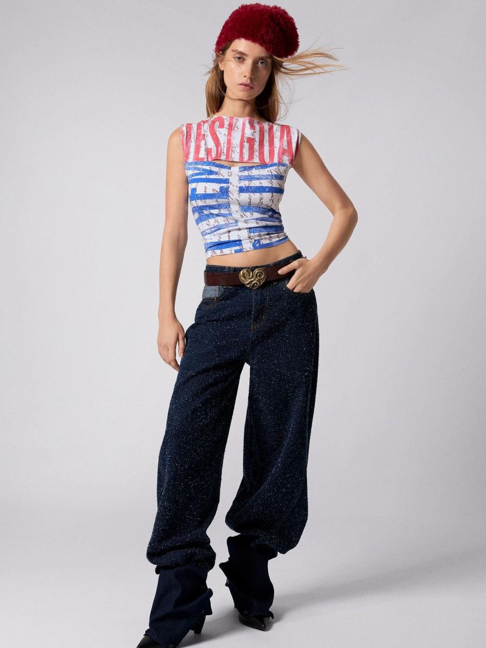 Desigual Tričko  tmavomodrá / svetločervená / biela