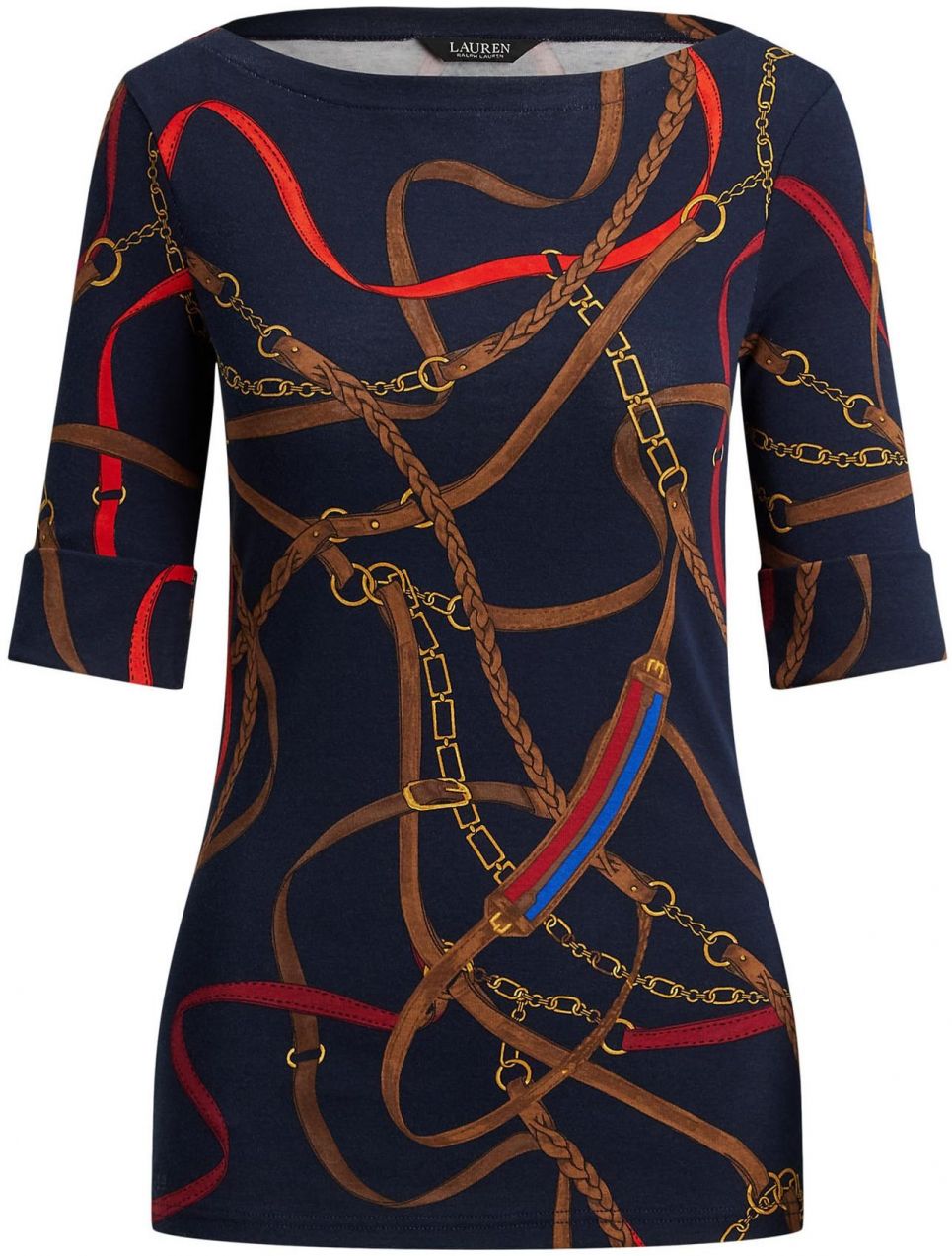 Lauren Ralph Lauren Tričko  námornícka modrá / hnedá / zlatá žltá / červená