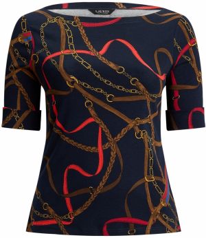 Lauren Ralph Lauren Plus Tričko 'JUDY'  námornícka modrá / olivová / oranžovo červená