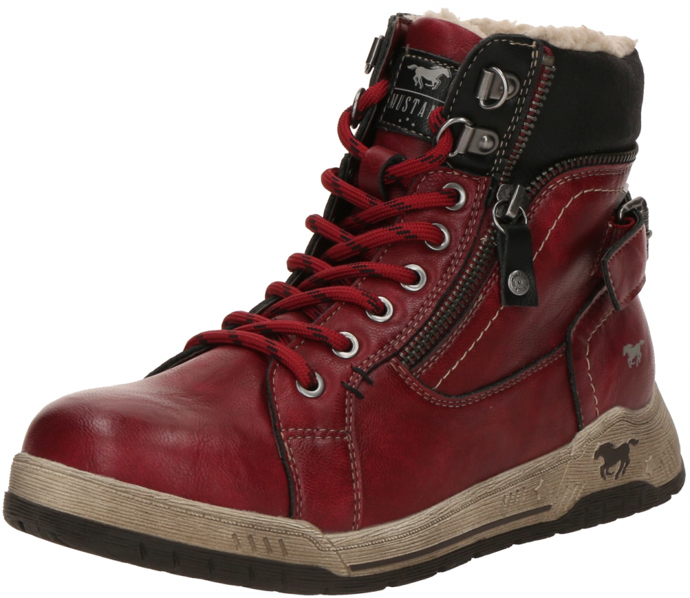 MUSTANG Šnurovacie členkové čižmy  tmavočervená / čierna