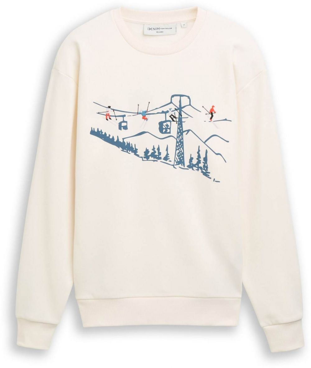 TOM TAILOR DENIM Mikina  zafírová / oranžovo červená / čierna / biela ako vlna