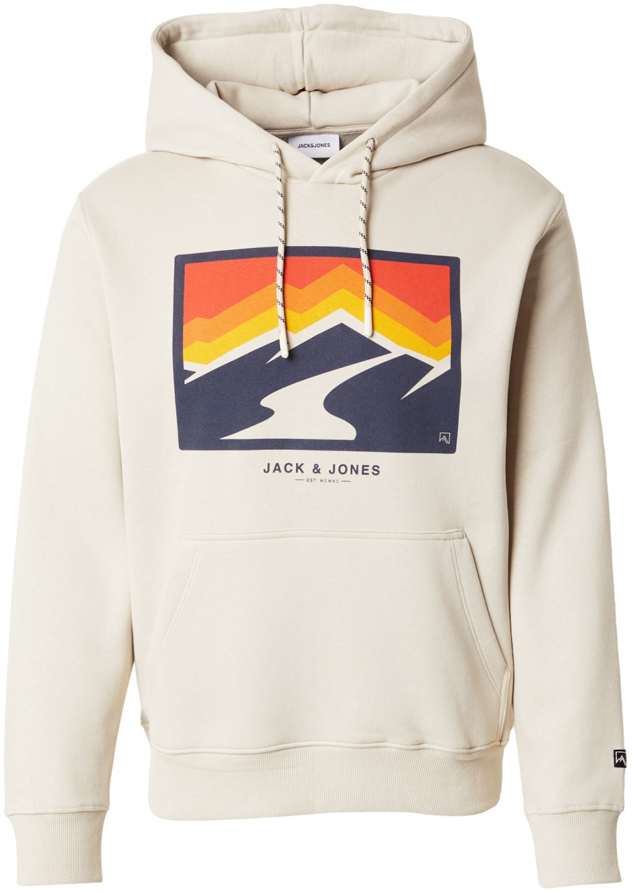 JACK & JONES Mikina 'JJEXPLORER'  námornícka modrá / sivobéžová / oranžová / biela