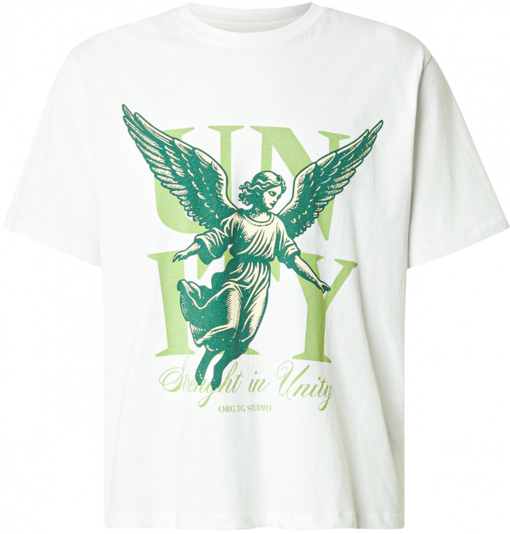 JACK & JONES Tričko 'JORWinged Gallery'  svetlozelená / tmavozelená / biela