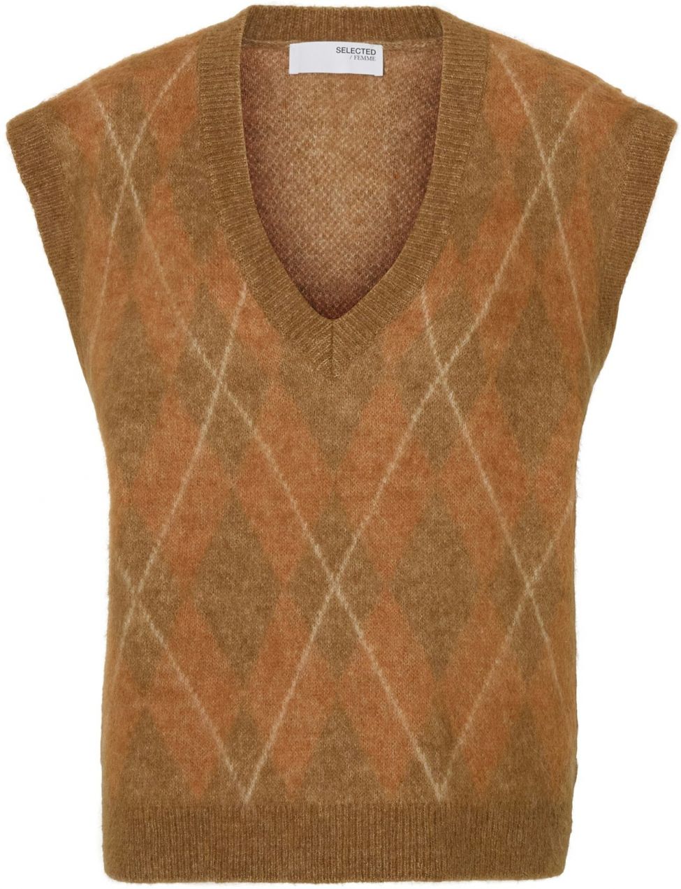 SELECTED Sveter 'SLFLULU'  koňaková / svetlohnedá / biela