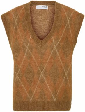 SELECTED Sveter 'SLFLULU'  koňaková / svetlohnedá / biela