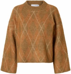 SELECTED Sveter 'SLFLULU'  nebielená / koňaková / svetlohnedá